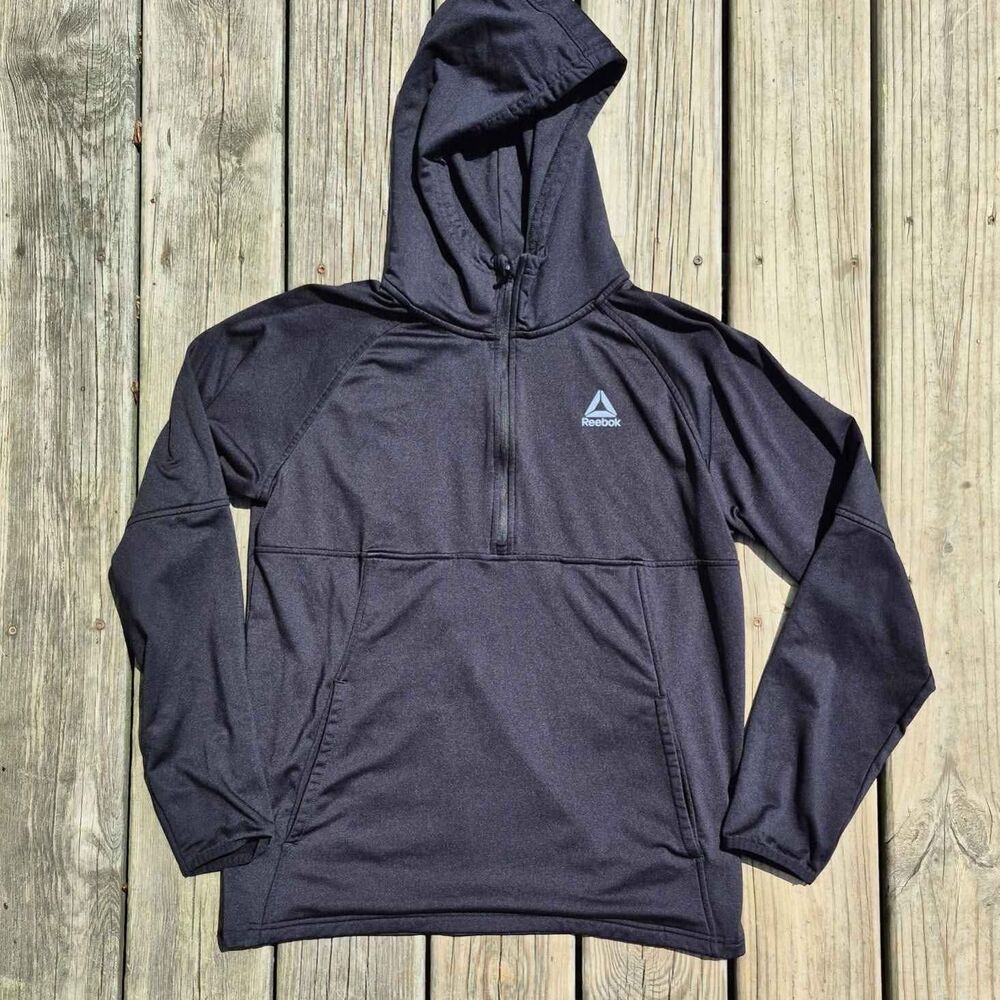 Reebok Women's Hooded 1/4 Zip-Up Black Pullover - Medium